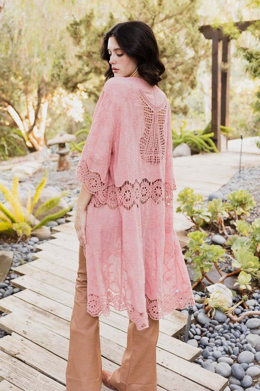 Crochet Open Patch Longline Kimono - Hassle Free Cart