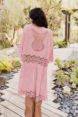 Crochet Open Patch Longline Kimono - Hassle Free Cart