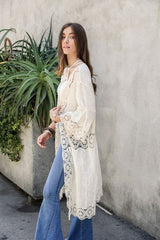 Crochet Open Patch Longline Kimono - Hassle Free Cart