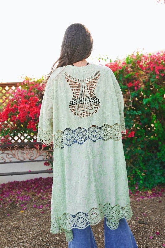 Crochet Open Patch Longline Kimono - Hassle Free Cart