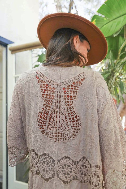 Crochet Open Patch Longline Kimono - Hassle Free Cart