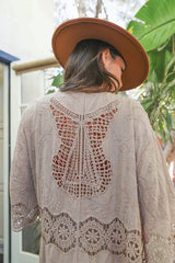 Crochet Open Patch Longline Kimono - Hassle Free Cart