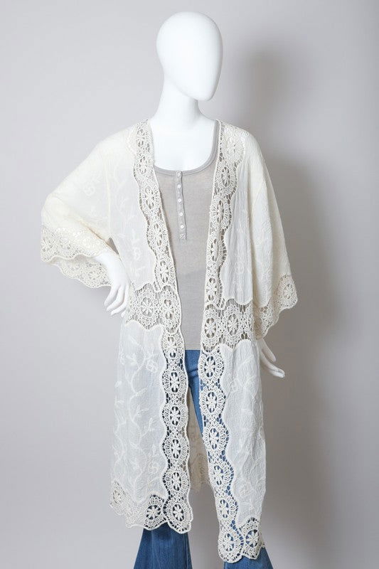 Crochet Open Patch Longline Kimono - Hassle Free Cart