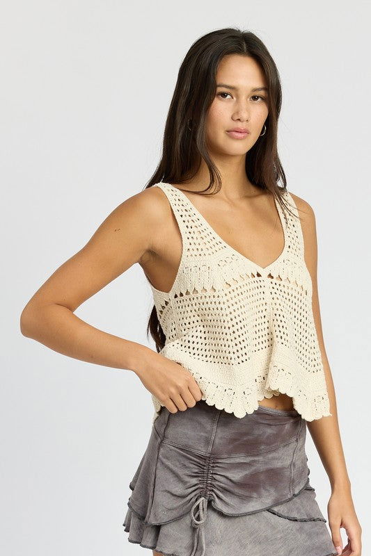 Crochet Swing Crop Tank Top - Hassle Free Cart