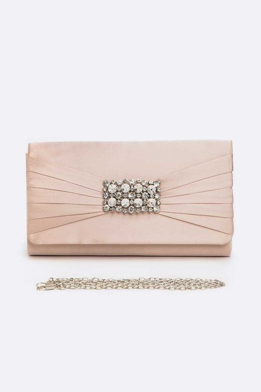 Crystal Accent Satin Pleated Clutch Bag - Hassle Free Cart