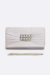 Crystal Accent Satin Pleated Clutch Bag - Hassle Free Cart