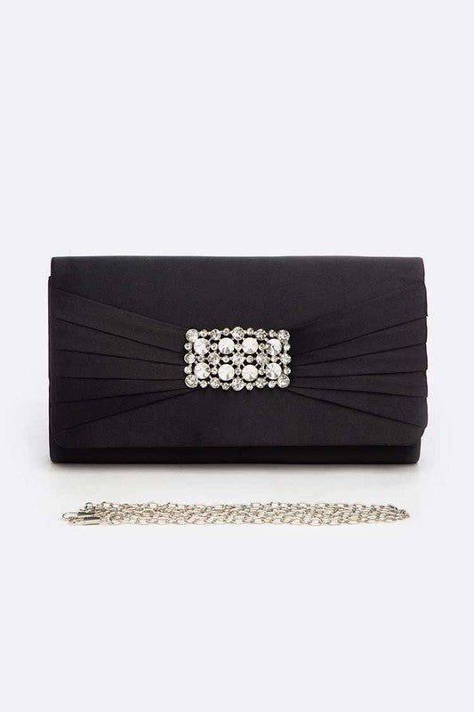 Crystal Accent Satin Pleated Clutch Bag - Hassle Free Cart