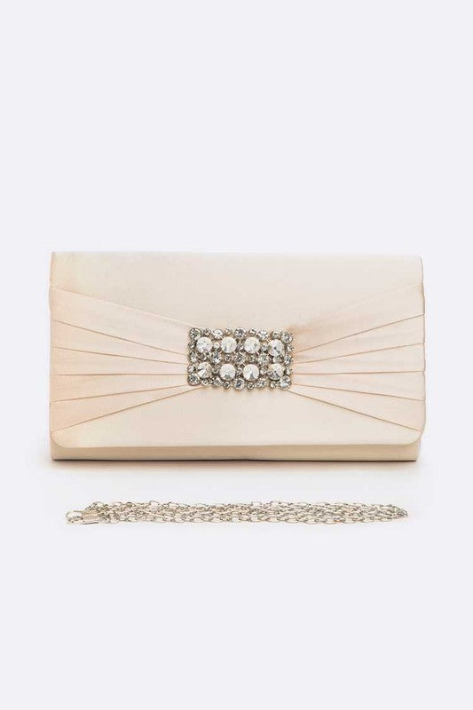 Crystal Accent Satin Pleated Clutch Bag - Hassle Free Cart