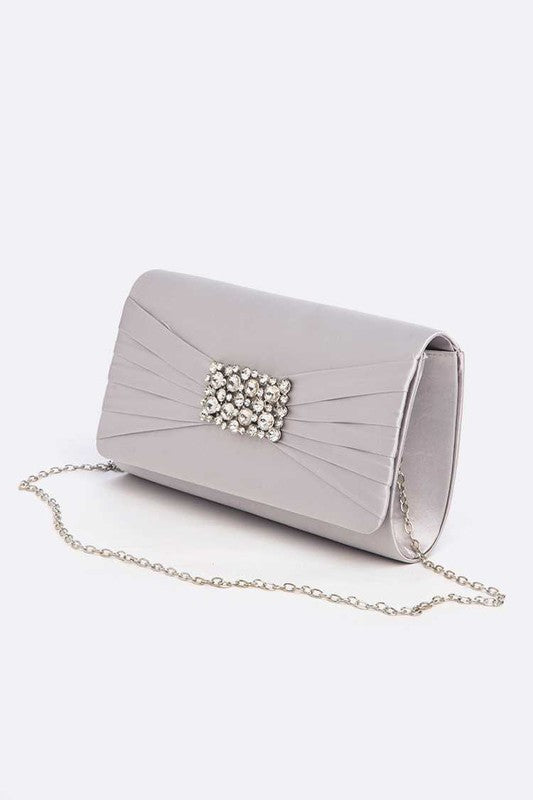 Crystal Accent Satin Pleated Clutch Bag - Hassle Free Cart