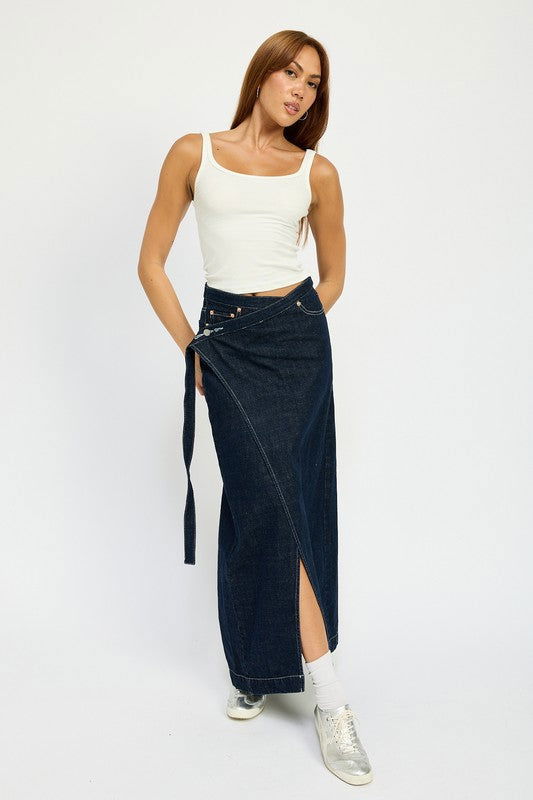 Dark Wrapped Maxi Denim Skirt - Hassle Free Cart