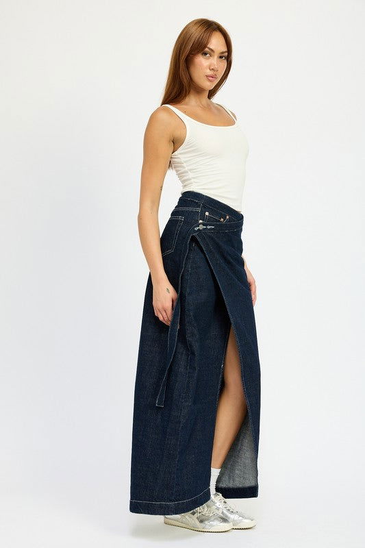 Dark Wrapped Maxi Denim Skirt - Hassle Free Cart