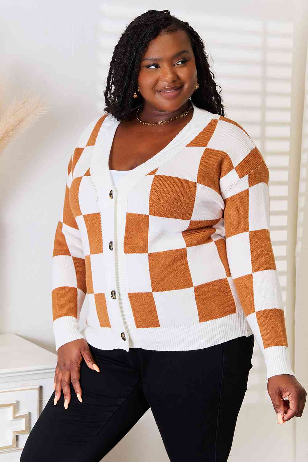 Double Take Button-Up V-Neck Dropped Shoulder Cardigan | Hassle Free Cart