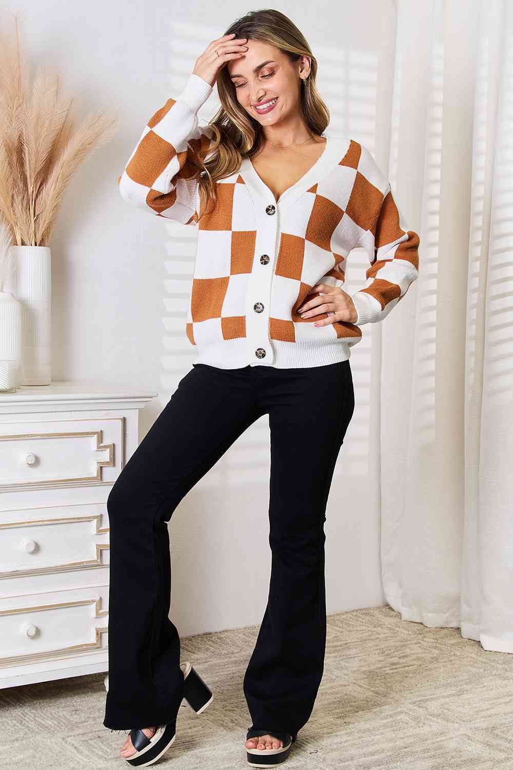 Double Take Button-Up V-Neck Dropped Shoulder Cardigan | Hassle Free Cart
