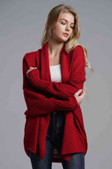 Double Take Dolman Sleeve Open Front Ribbed Trim Longline Cardigan | Hassle Free Cart