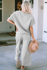 Double Take Full Size Texture Short Sleeve Top and Pants Set | Hassle Free Cart