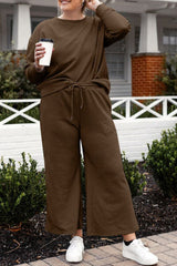 Double Take Full Size Textured Long Sleeve Top and Drawstring Pants Set | Hassle Free Cart