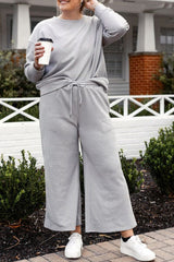 Double Take Full Size Textured Long Sleeve Top and Drawstring Pants Set | Hassle Free Cart