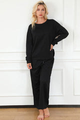 Double Take Full Size Textured Long Sleeve Top and Drawstring Pants Set | Hassle Free Cart