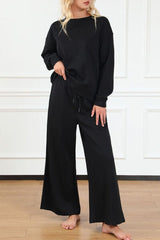 Double Take Full Size Textured Long Sleeve Top and Drawstring Pants Set | Hassle Free Cart