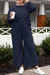 Double Take Full Size Textured Long Sleeve Top and Drawstring Pants Set | Hassle Free Cart