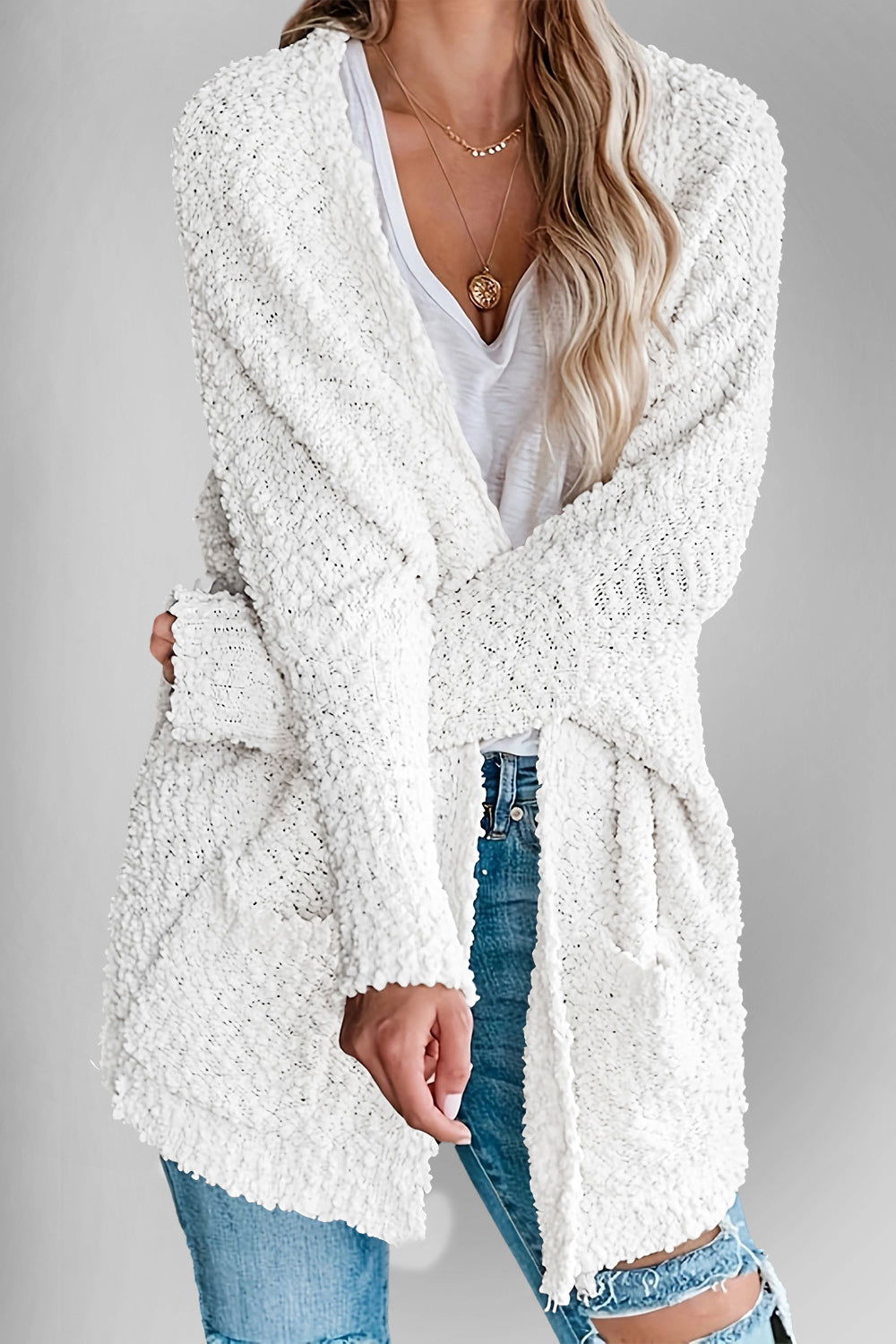 Double Take Pocketed Open Front Long Sleeve Cardigan - Hassle Free Cart