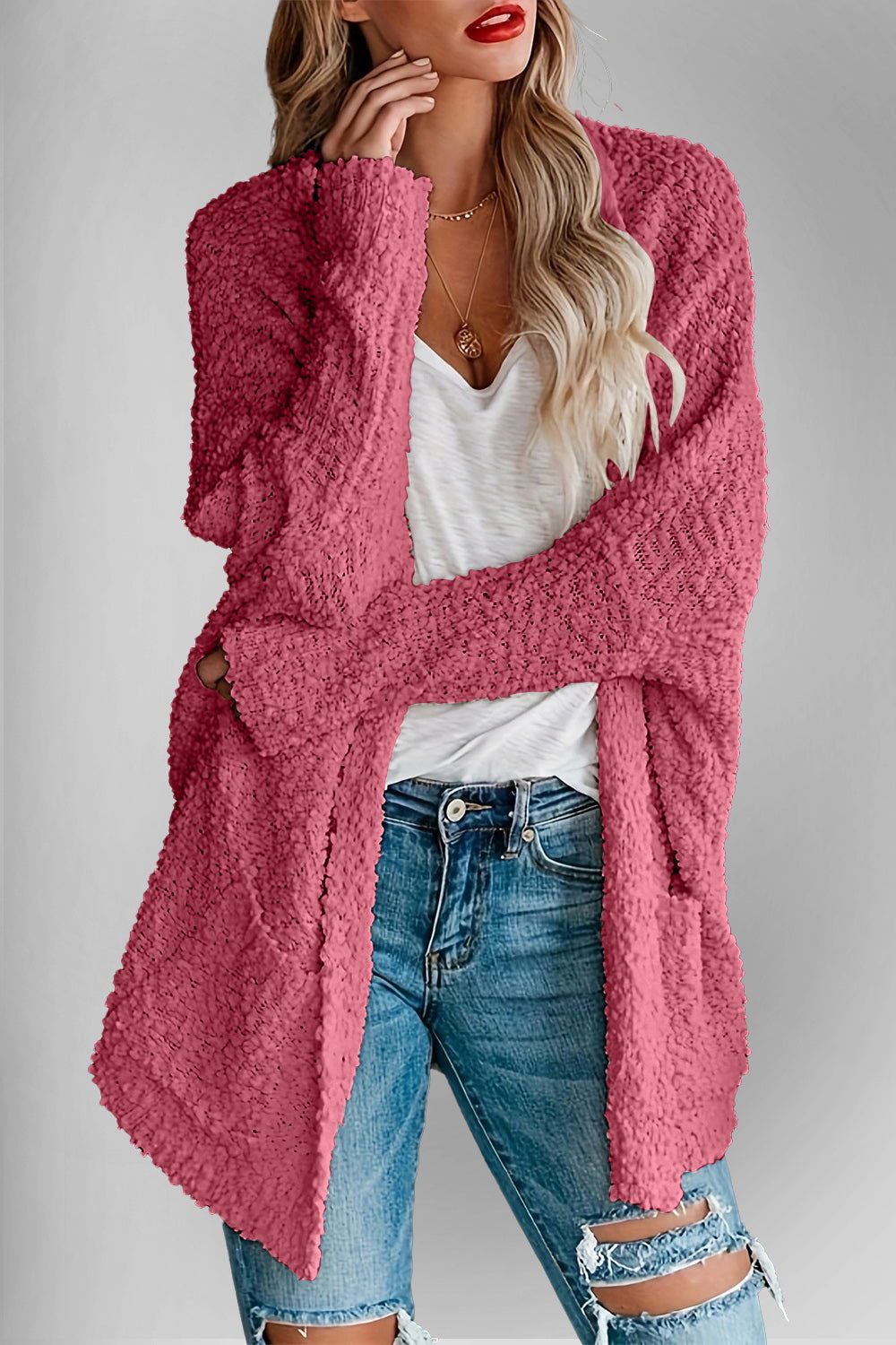 Double Take Pocketed Open Front Long Sleeve Cardigan - Hassle Free Cart