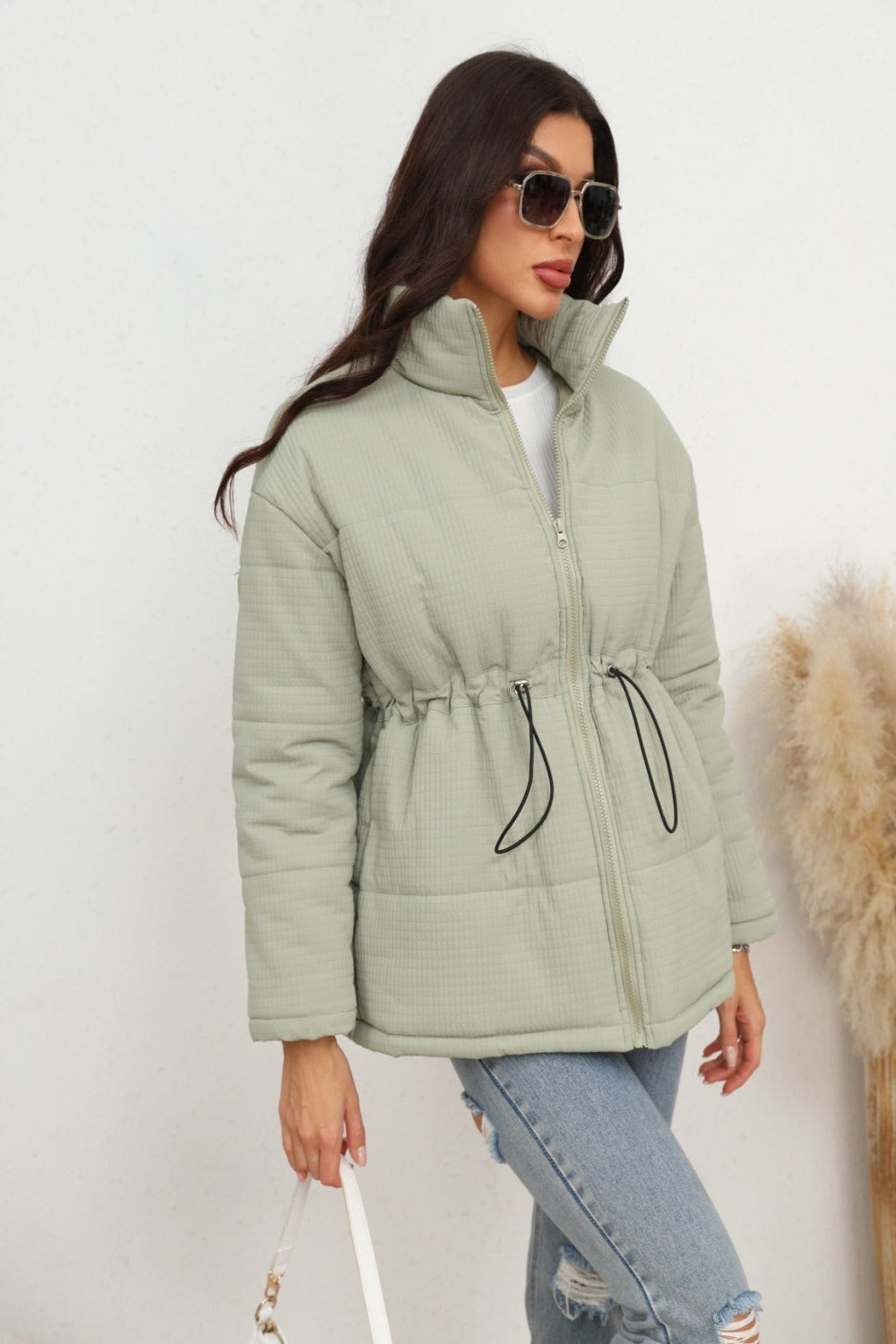 Drawstring Waist Zip-Up Puffer Jacket | Hassle Free Cart