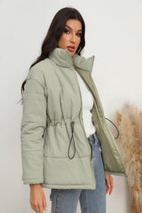 Drawstring Waist Zip-Up Puffer Jacket | Hassle Free Cart