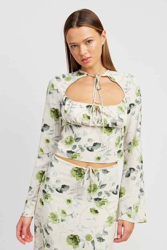 FLORAL Blouse with Neck Tie - Hassle Free Cart