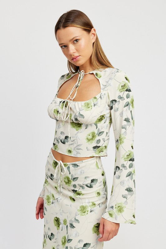 FLORAL Blouse with Neck Tie - Hassle Free Cart