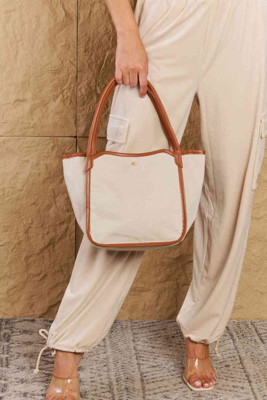 Fame Beach Chic Faux Leather Trim Tote Bag in Ochre | Hassle Free Cart