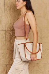 Fame Beach Chic Faux Leather Trim Tote Bag in Ochre - Hassle Free Cart