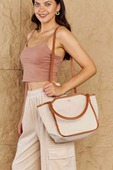 Fame Beach Chic Faux Leather Trim Tote Bag in Ochre - Hassle Free Cart