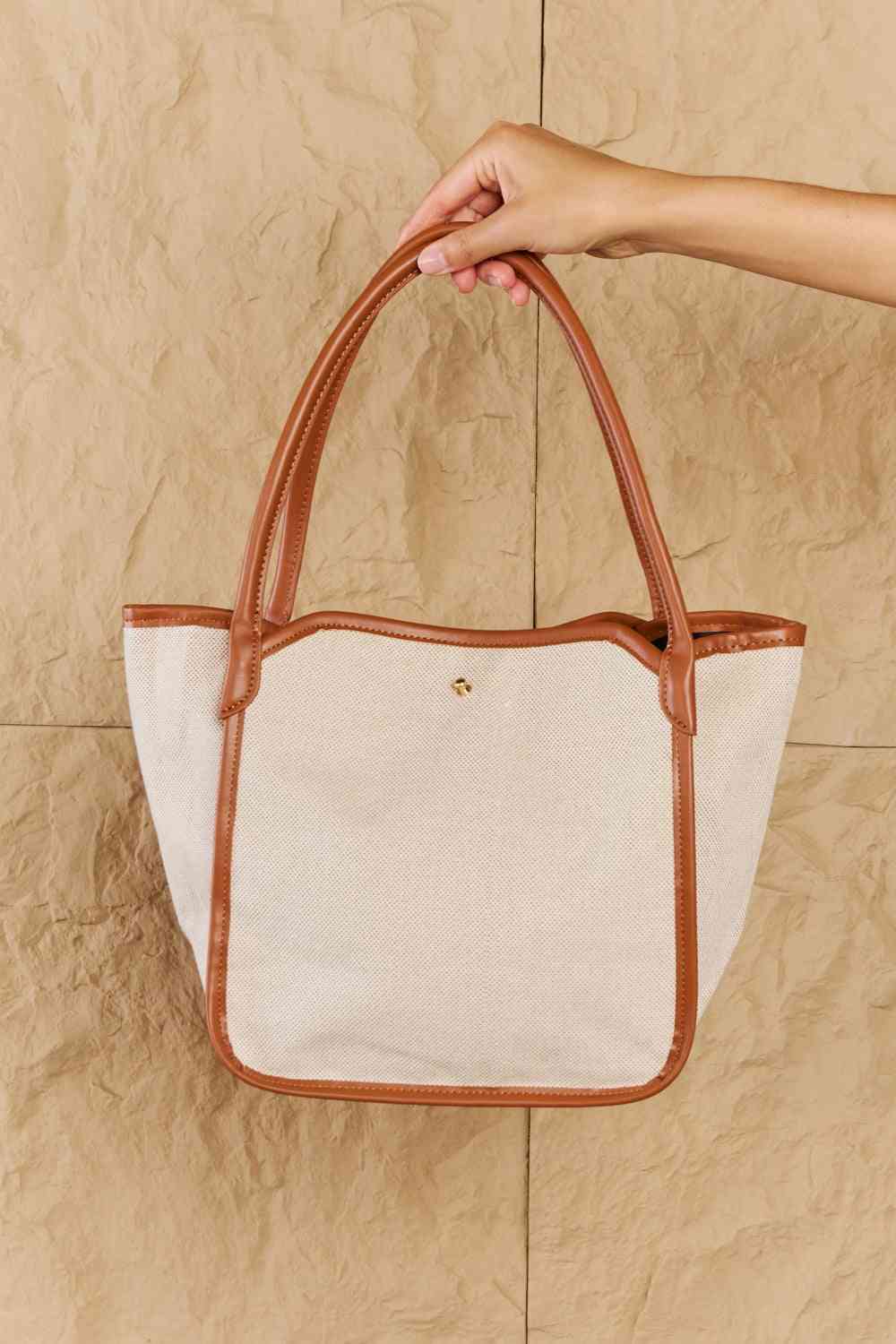 Fame Beach Chic Faux Leather Trim Tote Bag in Ochre - Hassle Free Cart