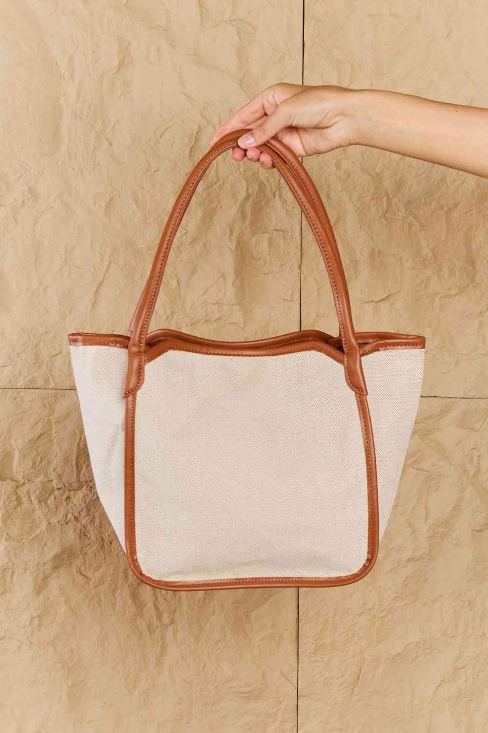 Fame Beach Chic Faux Leather Trim Tote Bag in Ochre - Hassle Free Cart