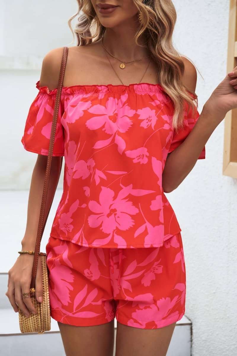 Floral Off-Shoulder Top and Shorts Set | Hassle Free Cart