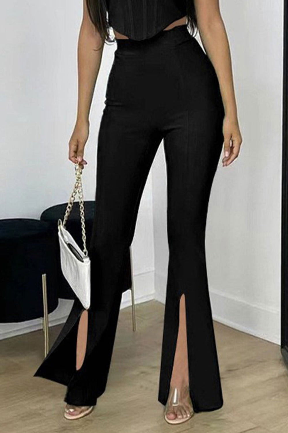 Front Slit Flare Leg Pants - Hassle Free Cart