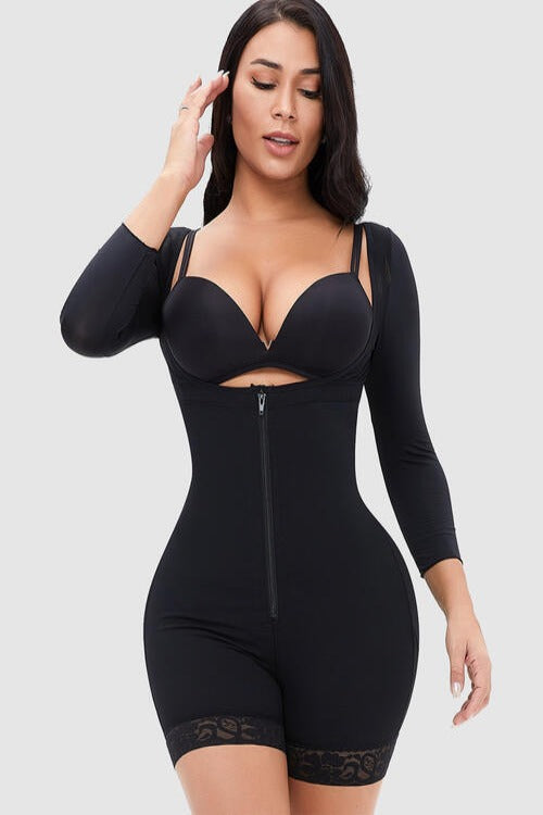 Full Size Zip Up Lace Detail Long Sleeve Shapewear | Hassle Free Cart