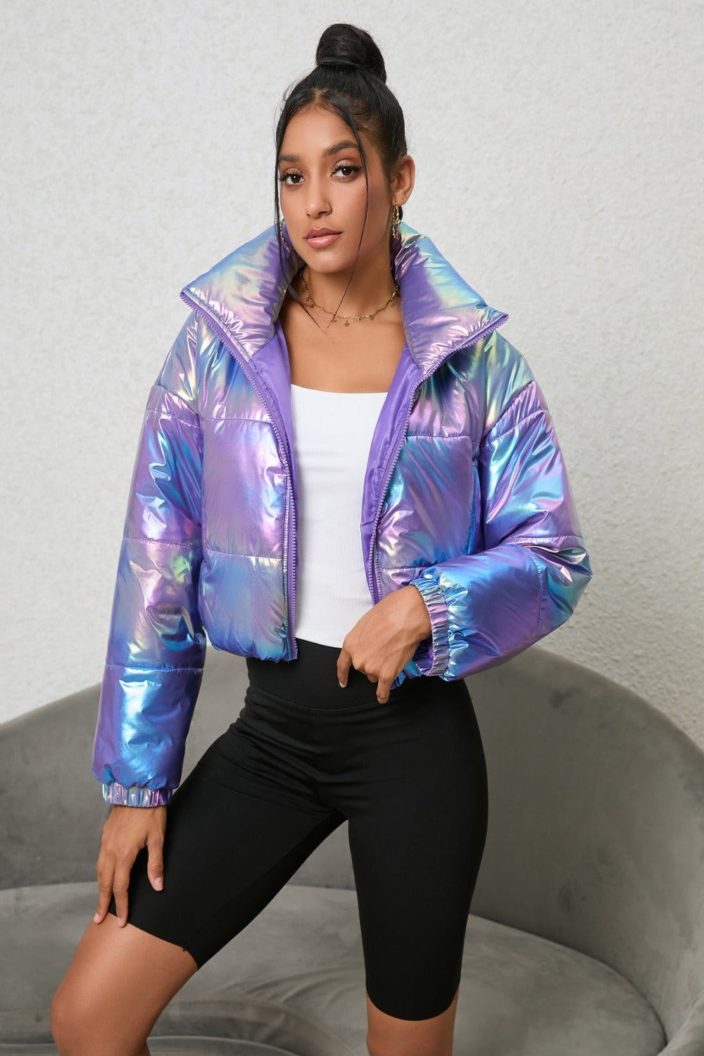 Gradient Zip-Up Collared Puffer Jacket | Hassle Free Cart