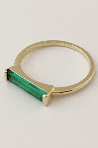 Green Long Crystal Baguette Ring - Hassle Free Cart