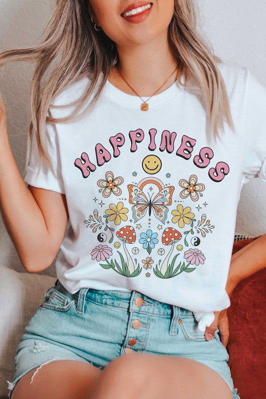 HAPPINESS RETRO GARDEN Graphic T-shirt - Hassle Free Cart