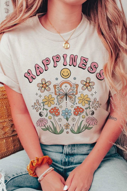 HAPPINESS RETRO GARDEN Graphic T-shirt - Hassle Free Cart