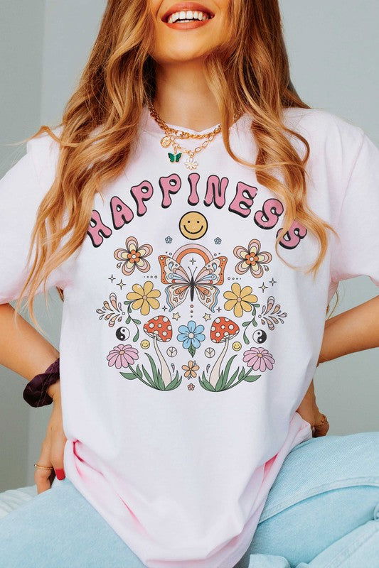 HAPPINESS RETRO GARDEN Graphic T-shirt - Hassle Free Cart