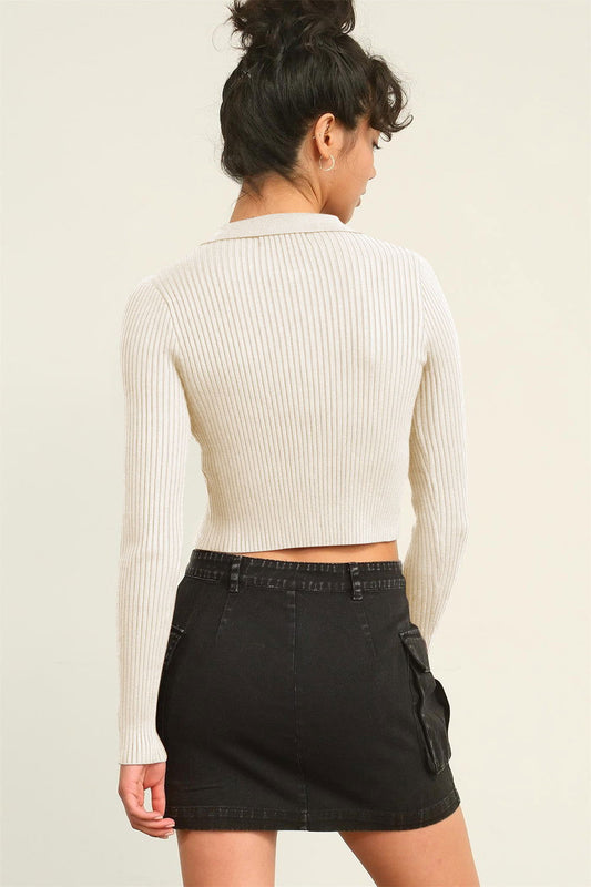 HYFVE White Ribbed Double Zip Cropped Cardigan - Hassle Free Cart