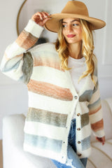 Haptics Full Size Button Down Stripe Soft Fuzzy Sweater Cardigan - Hassle Free Cart