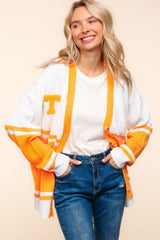 Haptics V Neck Button Down Letter Patch Cardigan - Hassle Free Cart