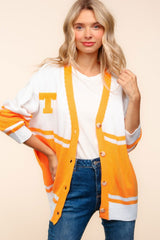 Haptics V Neck Button Down Letter Patch Cardigan - Hassle Free Cart