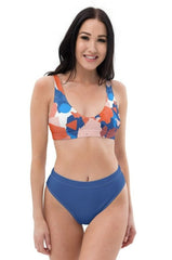 Harmony Coast: Pink, Blue, White, and Red Patterned 2-Piece Swimsuit with Blue Bottom | Hassle Free Cart