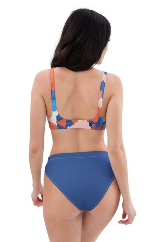 Harmony Coast: Pink, Blue, White, and Red Patterned 2-Piece Swimsuit with Blue Bottom | Hassle Free Cart