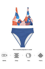 Harmony Coast: Pink, Blue, White, and Red Patterned 2-Piece Swimsuit with Blue Bottom | Hassle Free Cart